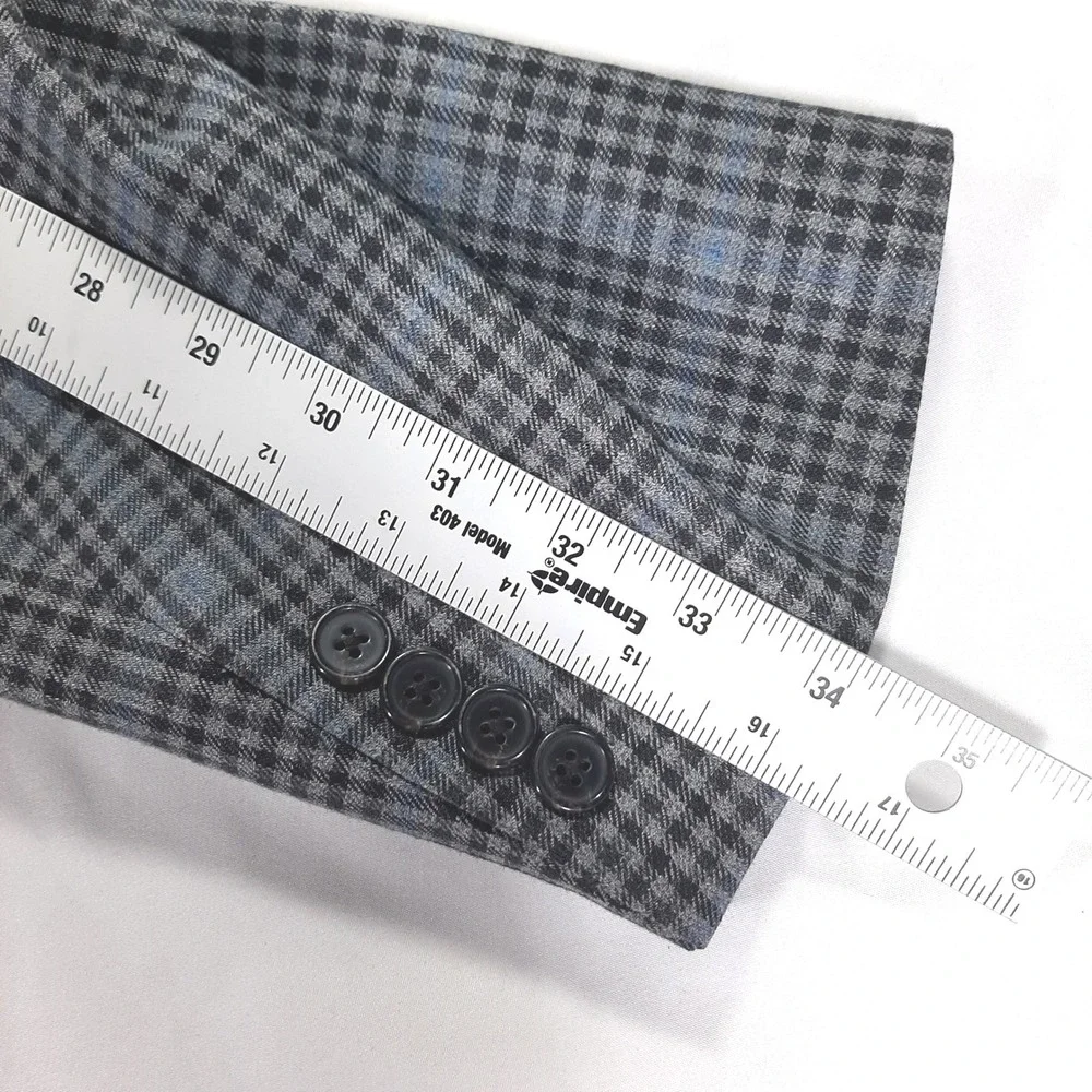 Lauren Ralph Lauren Blazer 52R Silk Wool Plaid Gray Blue‎ Sport Coat Men Big